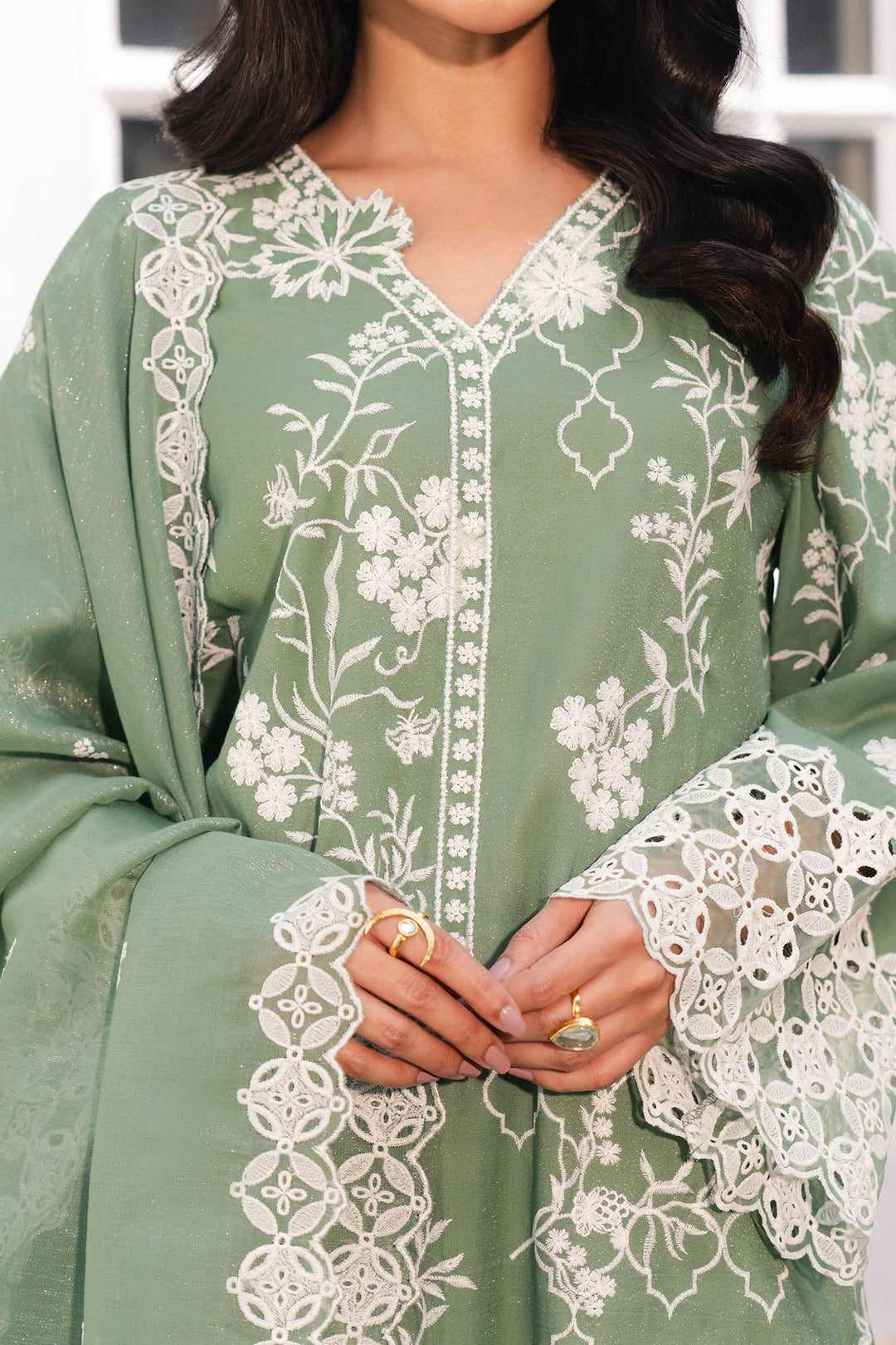 Cross Stitch - Moss Luxe Net Suit For Women - Green - 2 Piece