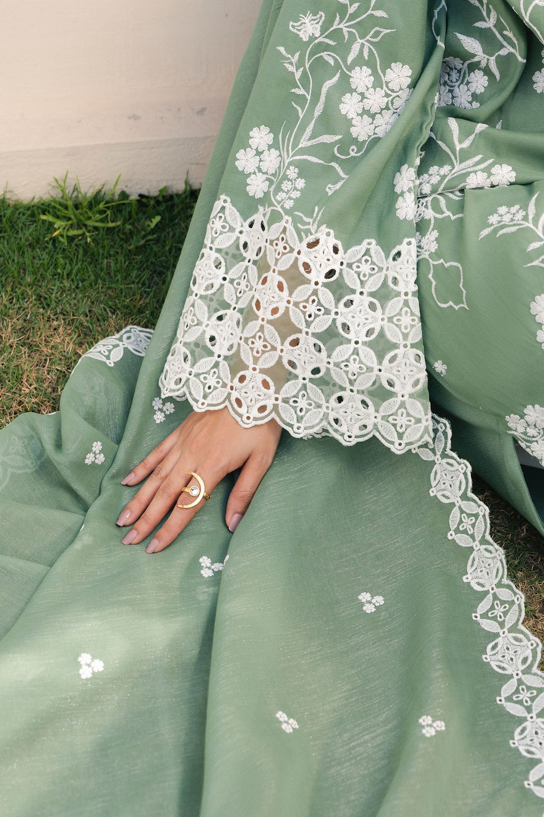 Cross Stitch - Moss Luxe Net Suit For Women - Green - 2 Piece