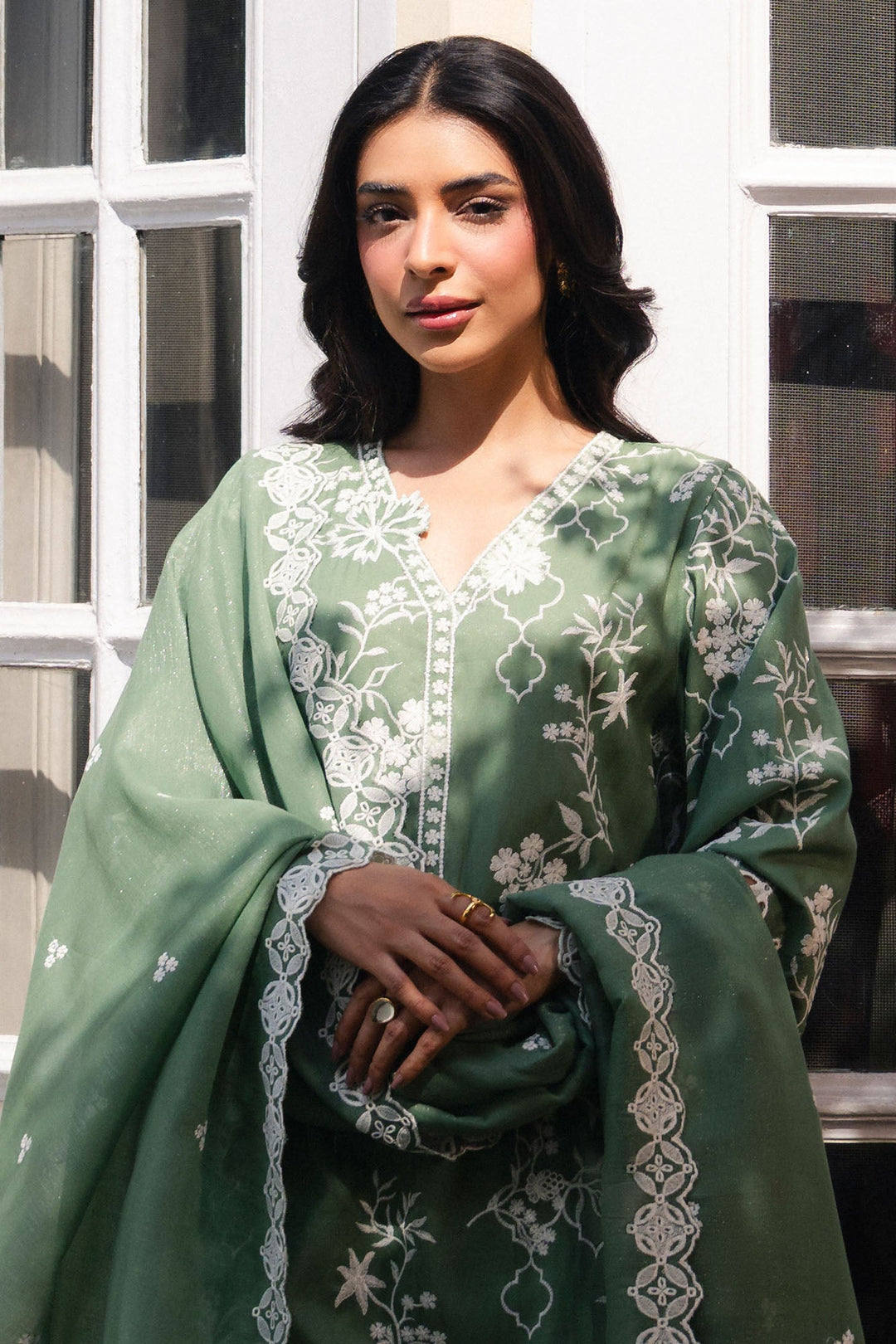 Cross Stitch - Moss Luxe Net Suit For Women - Green - 2 Piece