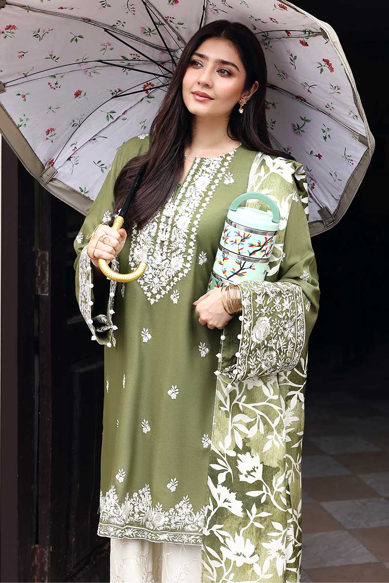 Cross Stitch - Moss Reverie - Linen Embroidered Suit - 3 Piece - Unstitch