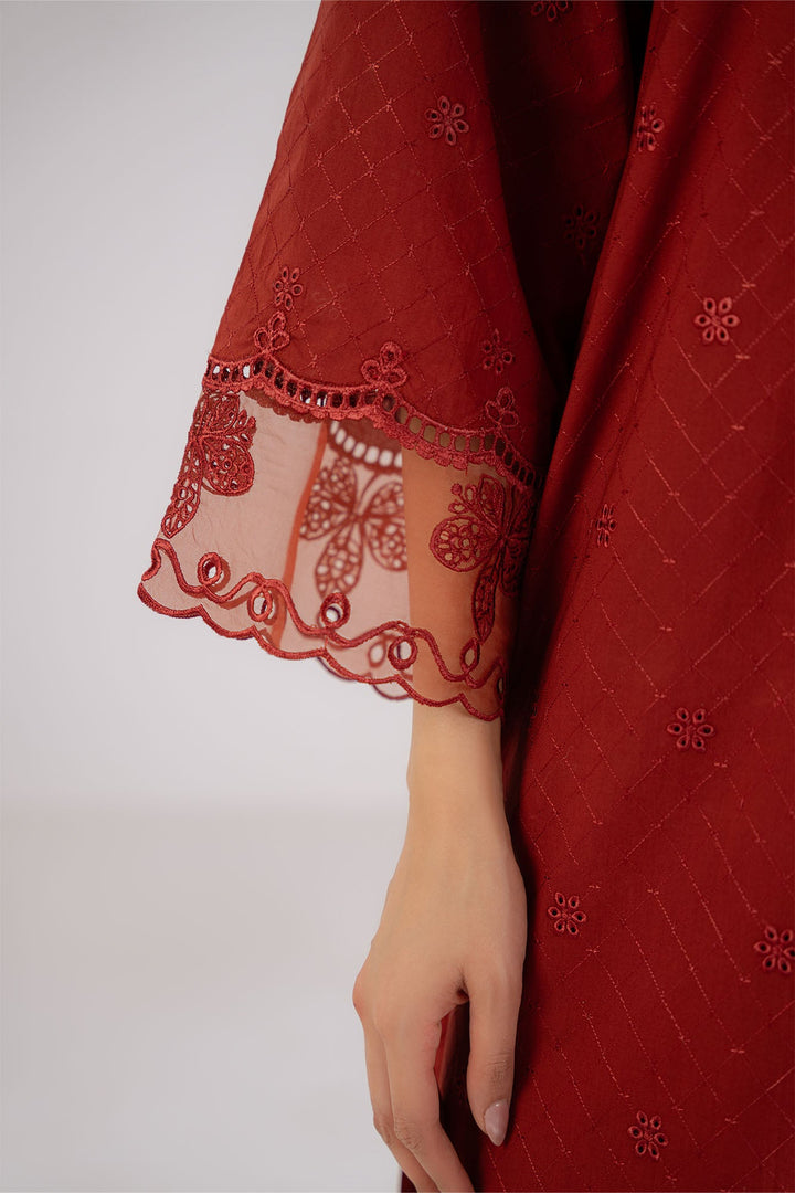 Cross Stitch - Mulberry Lace Cambric Suit For Women - Red - 3 Piece