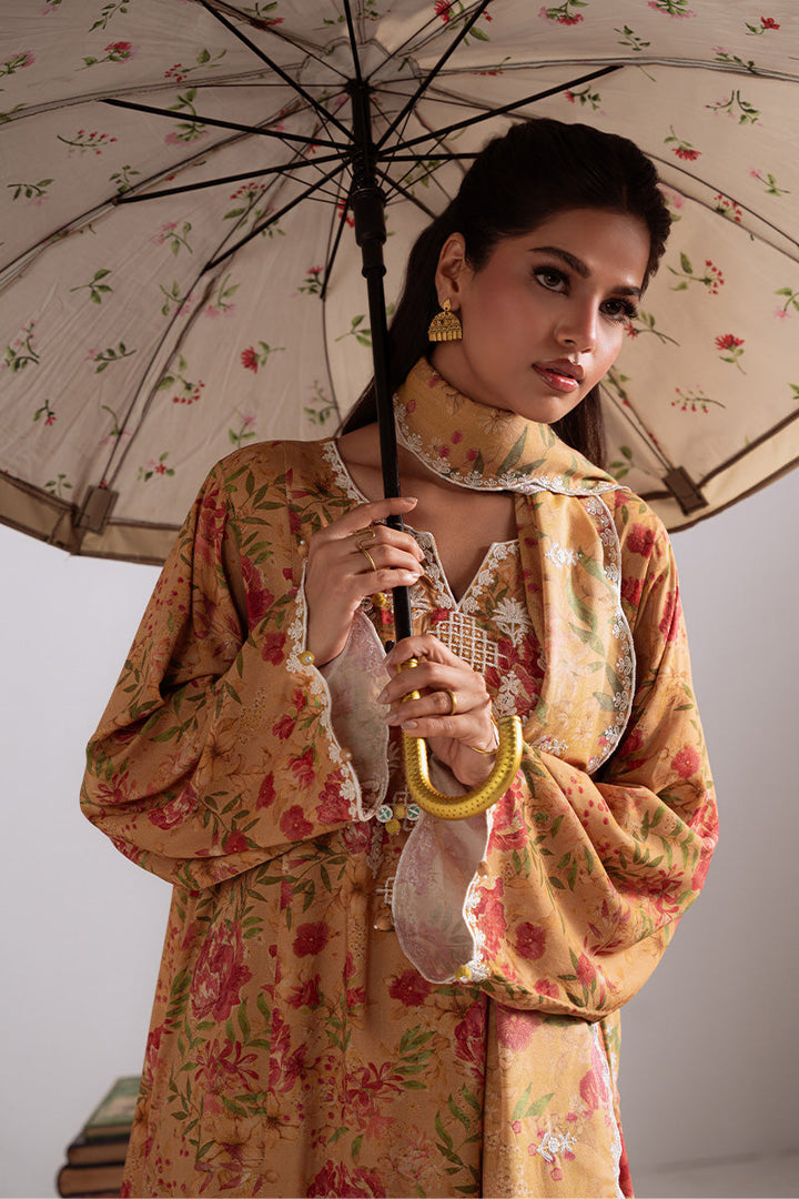 Cross Stitch - Mustard Orchid - Linen Printed Suit - 3 Piece - Unstitch