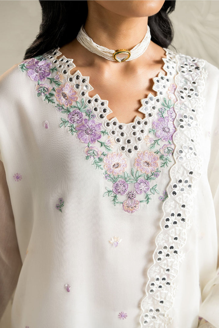 Cross Stitch - Net Blooming White Suit For Women - White - 2 Piece