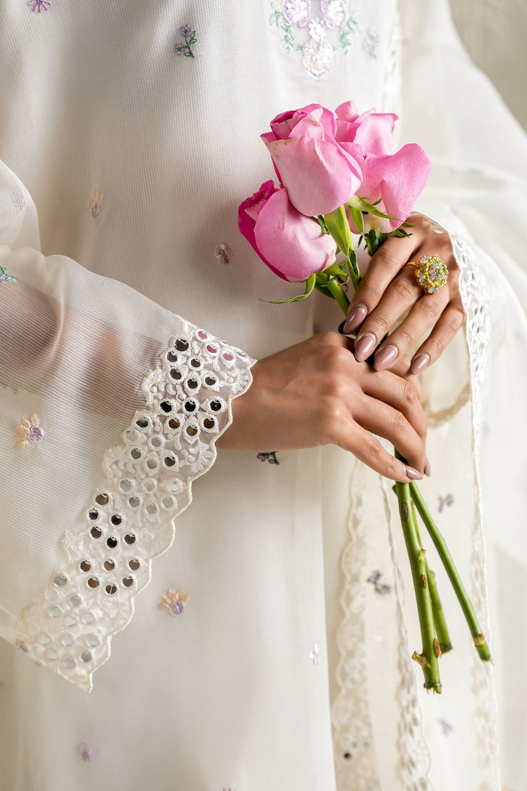 Cross Stitch - Net Blooming White Suit For Women - White - 2 Piece