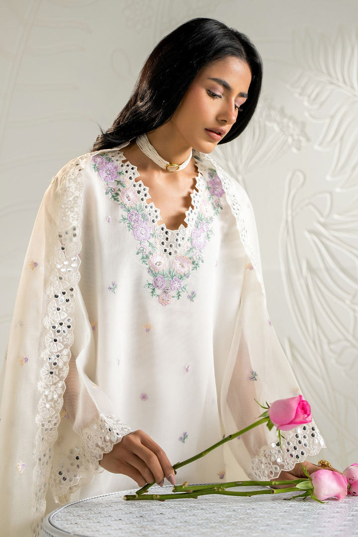 Cross Stitch - Net Blooming White Suit For Women - White - 2 Piece