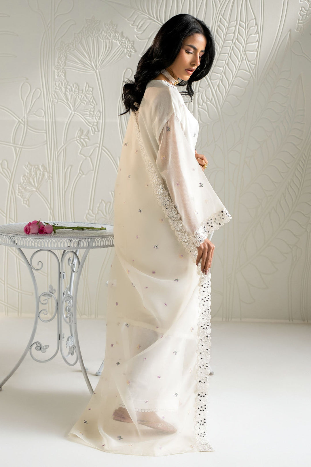 Cross Stitch - Net Blooming White Suit For Women - White - 2 Piece