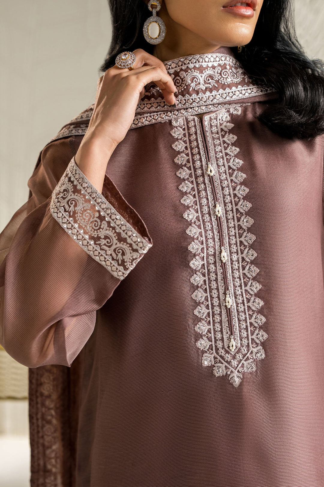 Cross Stitch - Net Mulberry Mist Suit For Women - Brown - 2 Piece
