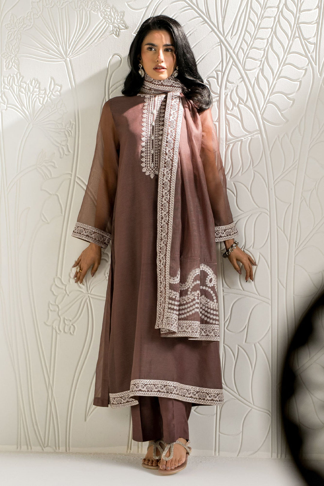 Cross Stitch - Net Mulberry Mist Suit For Women - Brown - 2 Piece