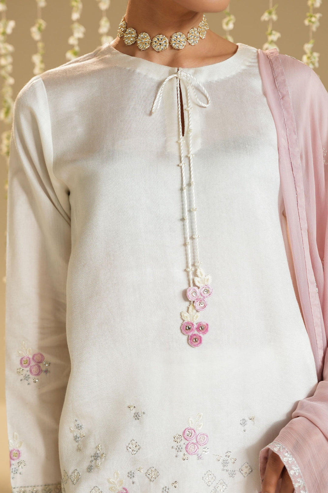Cross Stitch - Net Pink Cloud Suit For Women - White - 3 Piece