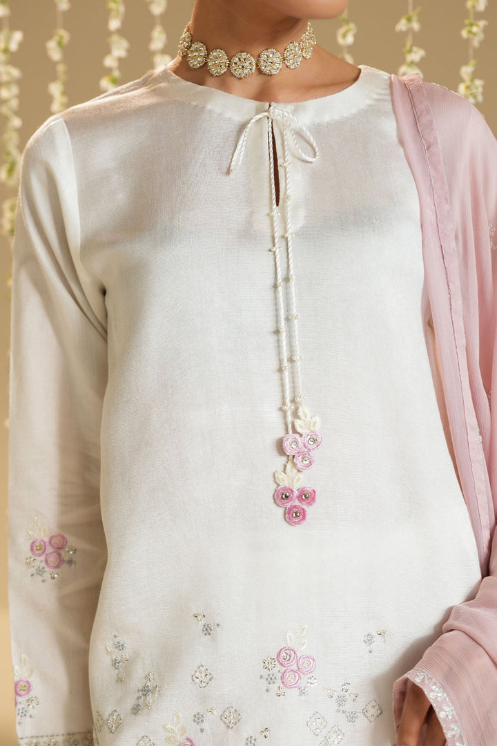 Cross Stitch - Net Pink Cloud Suit For Women - White - 3 Piece