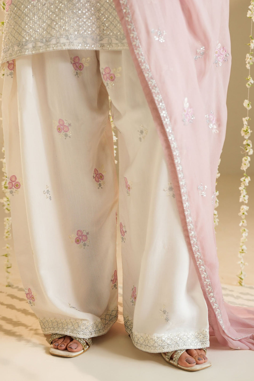 Cross Stitch - Net Pink Cloud Suit For Women - White - 3 Piece