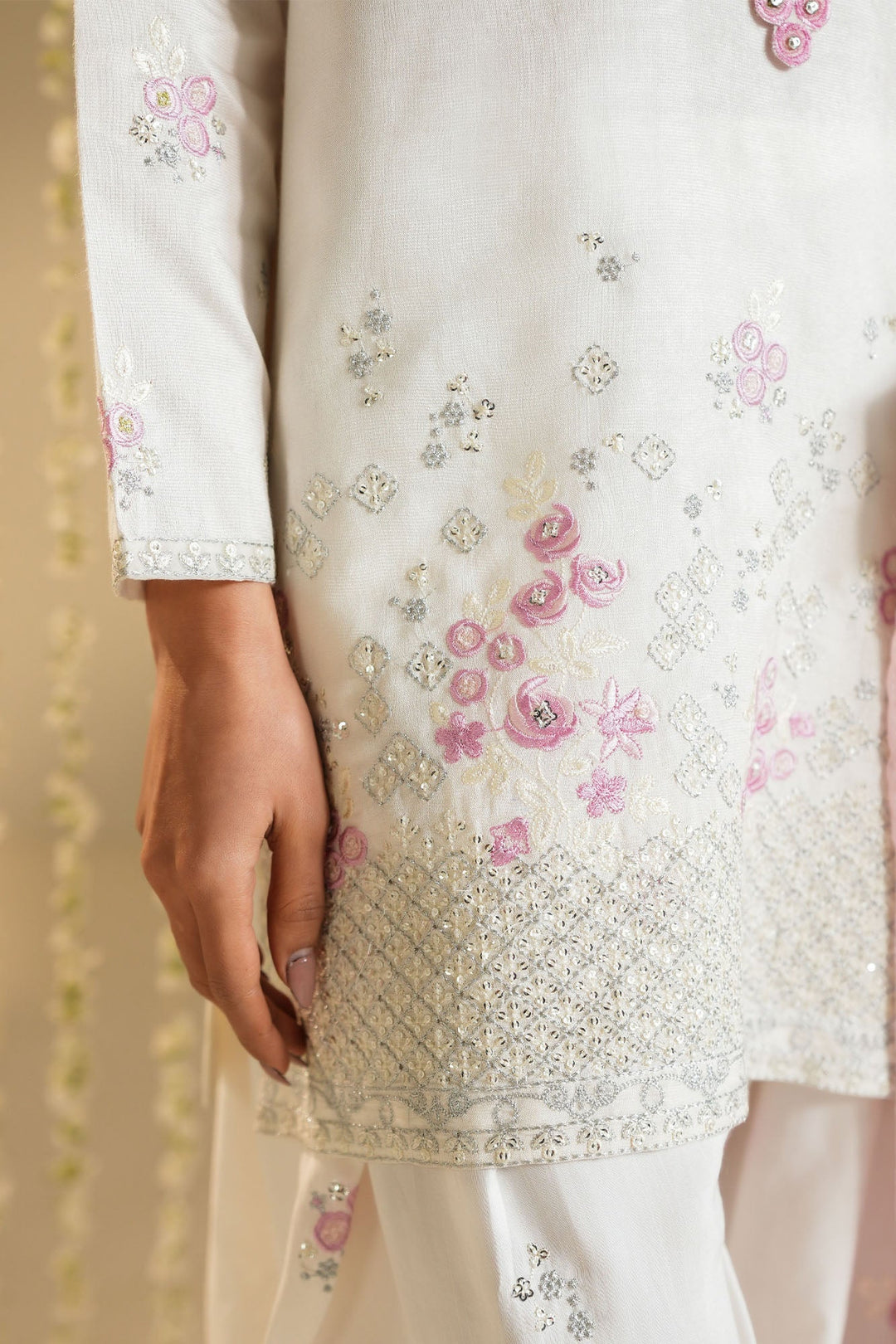 Cross Stitch - Net Pink Cloud Suit For Women - White - 3 Piece