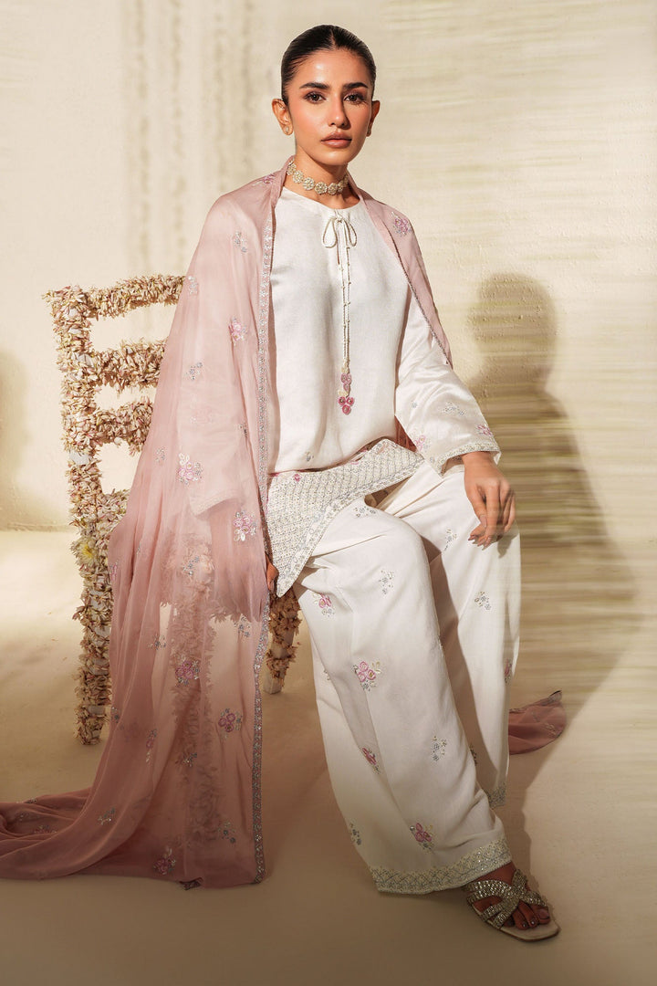 Cross Stitch - Net Pink Cloud Suit For Women - White - 3 Piece