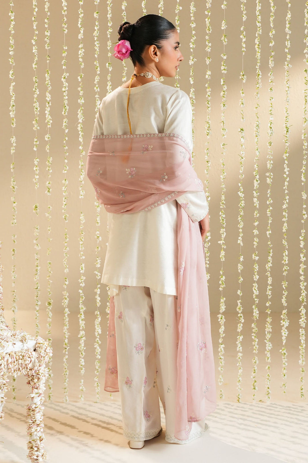 Cross Stitch - Net Pink Cloud Suit For Women - White - 3 Piece