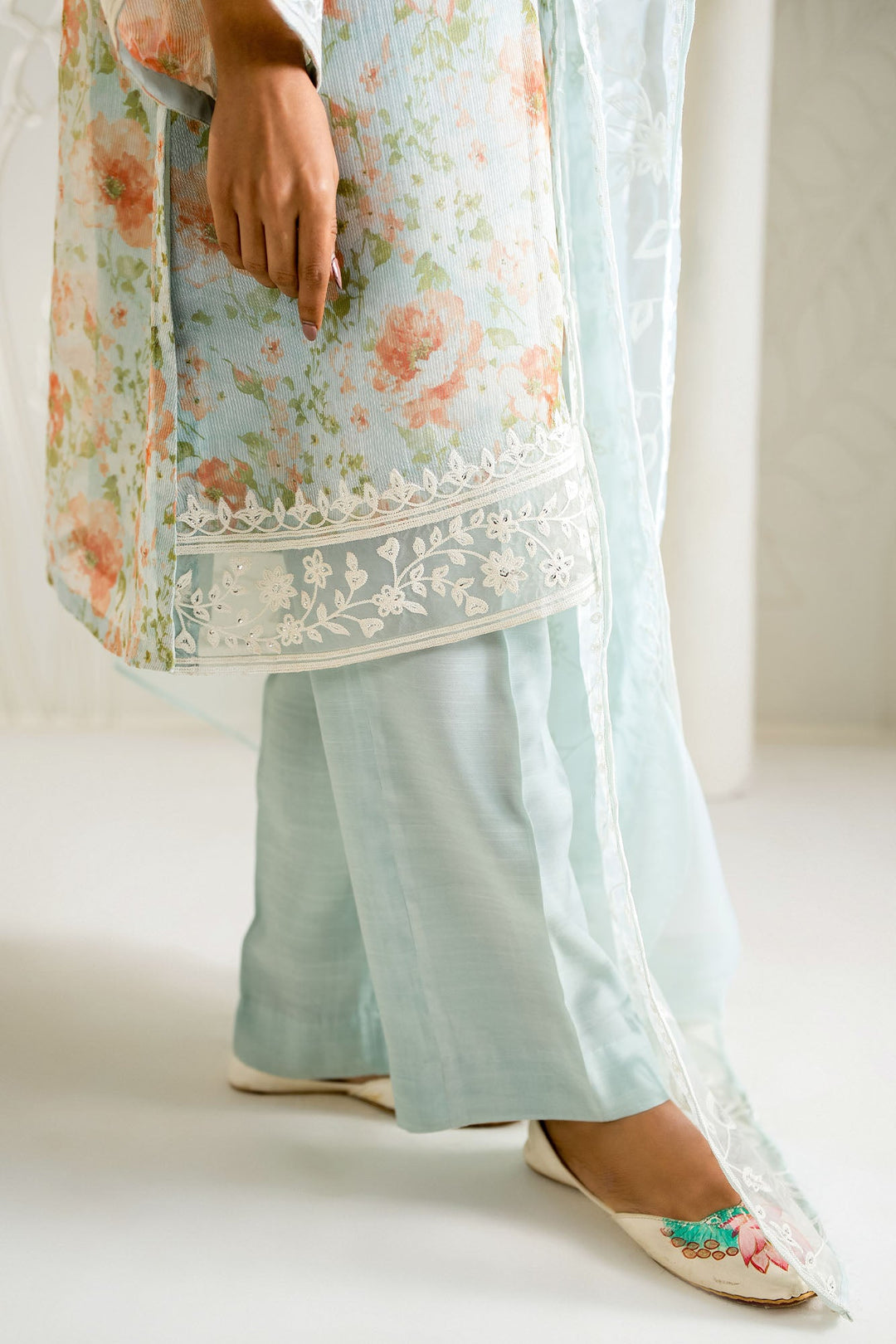 Cross Stitch - Net Serene Florals Suit For Women - Blue - 2 Piece