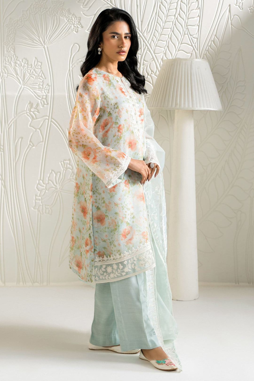 Cross Stitch - Net Serene Florals Suit For Women - Blue - 2 Piece