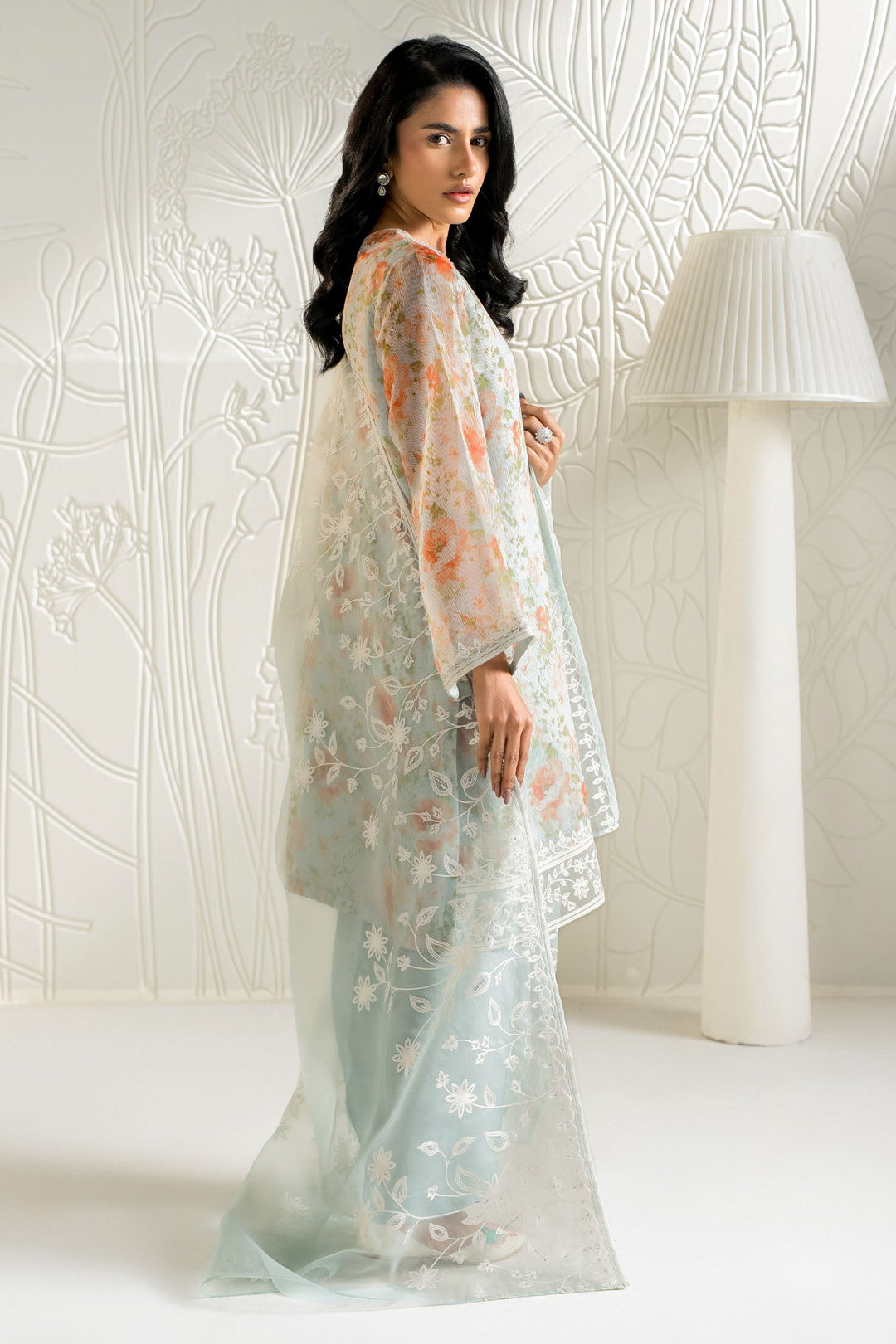 Cross Stitch - Net Serene Florals Suit For Women - Blue - 2 Piece
