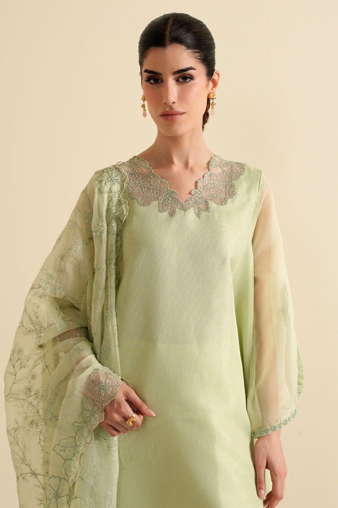 Cross Stitch - Net Spring Dew Suit For Women - Green - 2 Piece