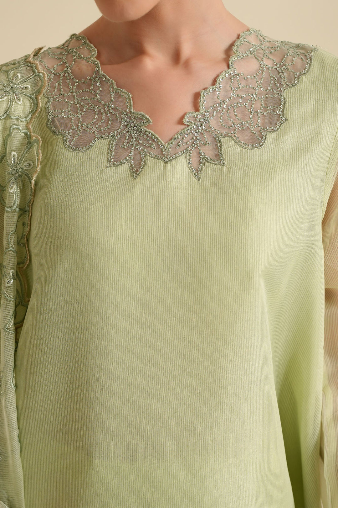 Cross Stitch - Net Spring Dew Suit For Women - Green - 2 Piece