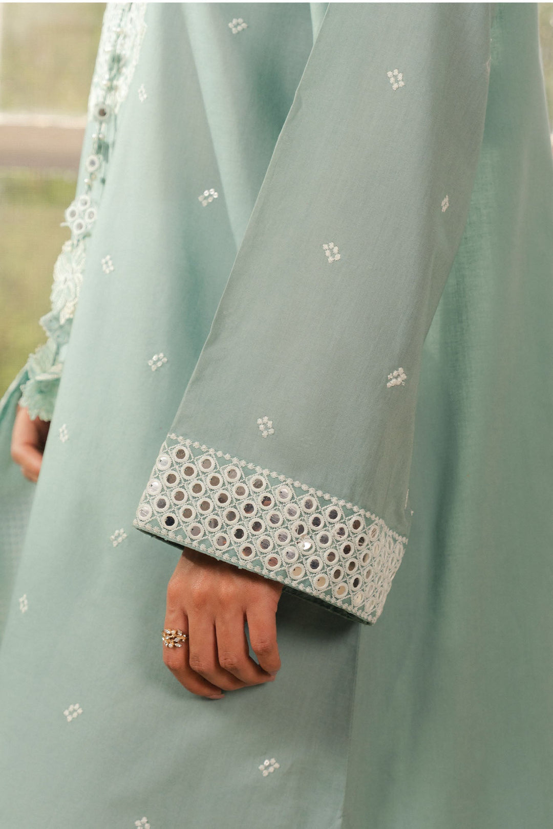 Cross Stitch - Nile Blue Cambric Suit For Women - Green - 2 Piece