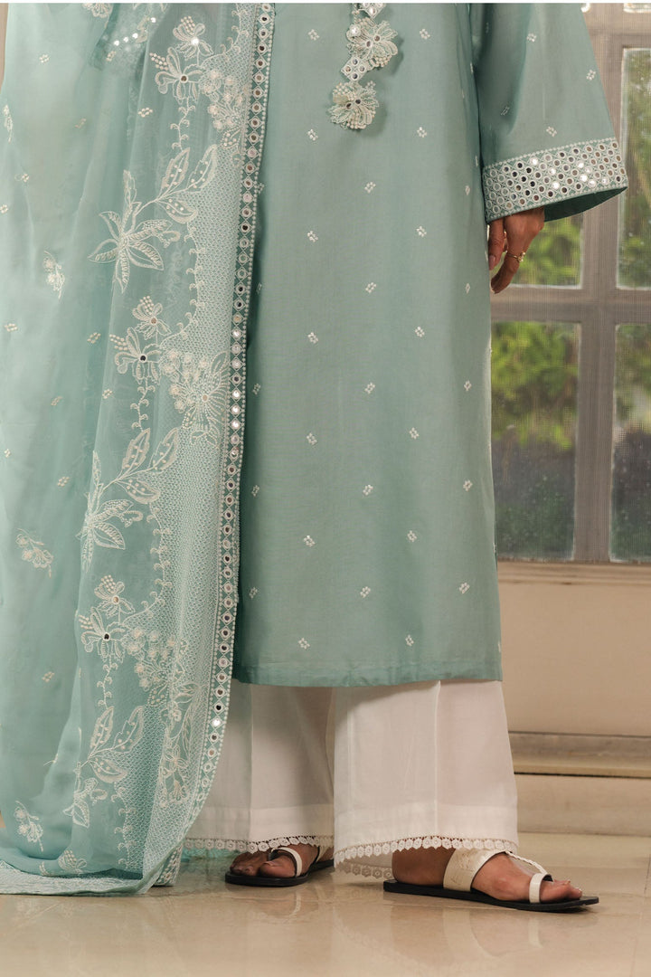 Cross Stitch - Nile Blue Cambric Suit For Women - Green - 2 Piece