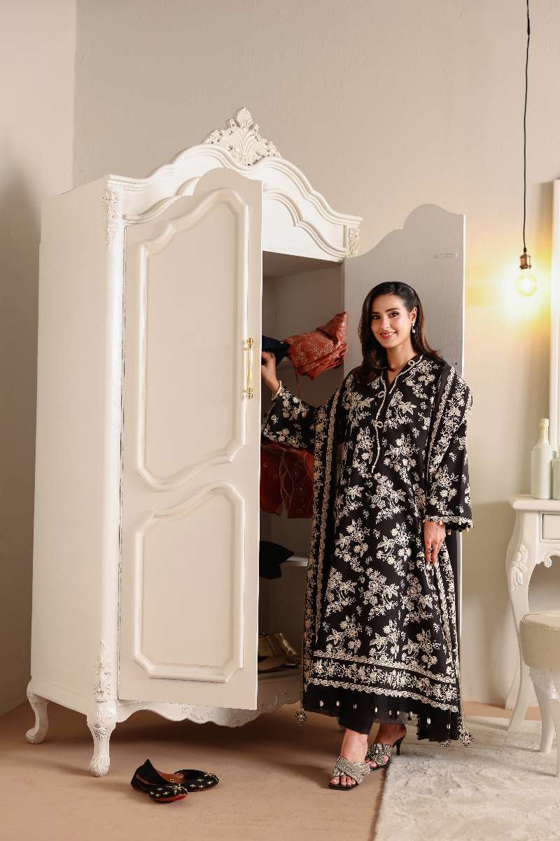 Cross Stitch - Obsidian Bloom Lawn Unstitch Suit For Women - 3 Piece