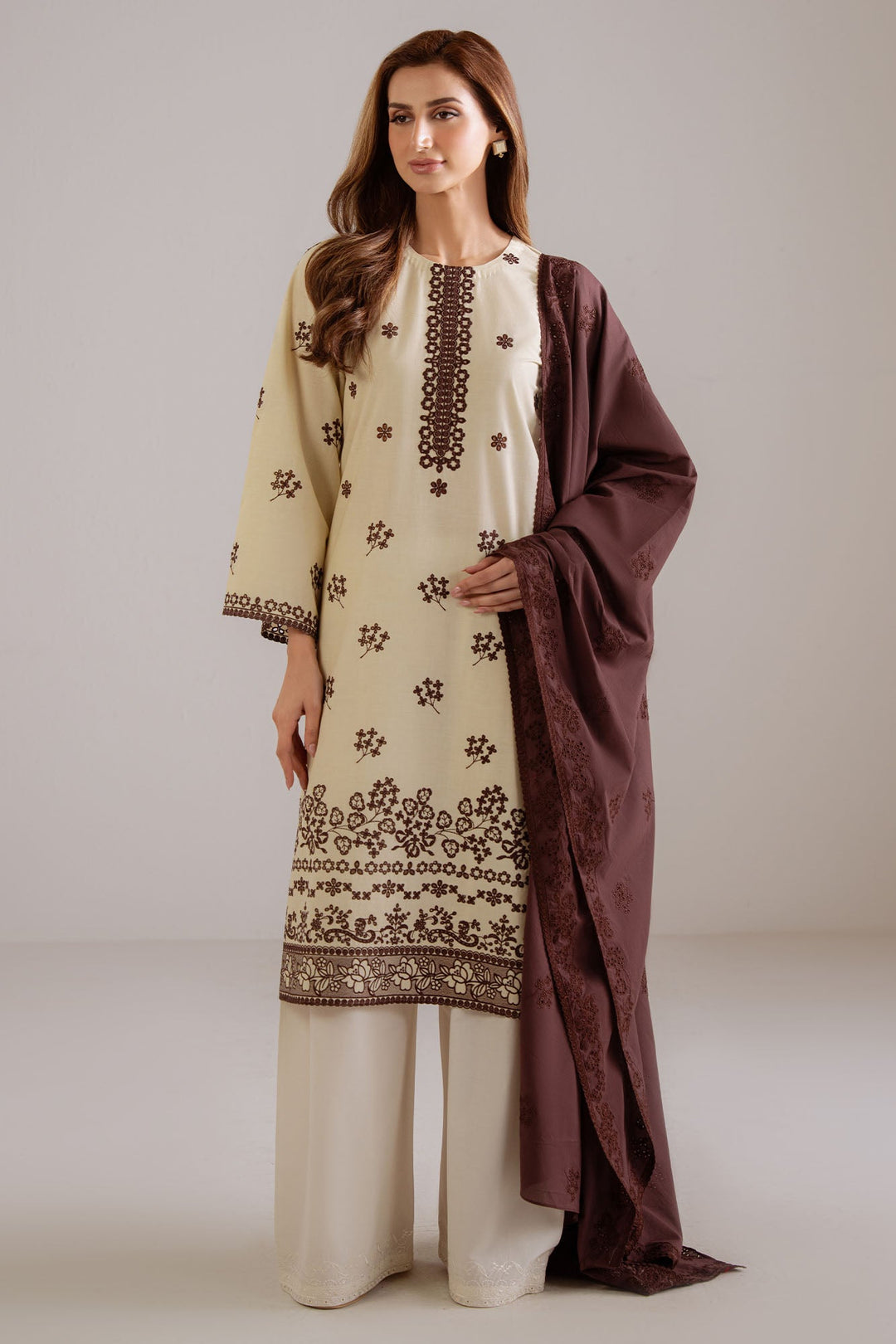 Cross Stitch - Obsidian Cream Cambric Suit For Women - Green - 2 Piece