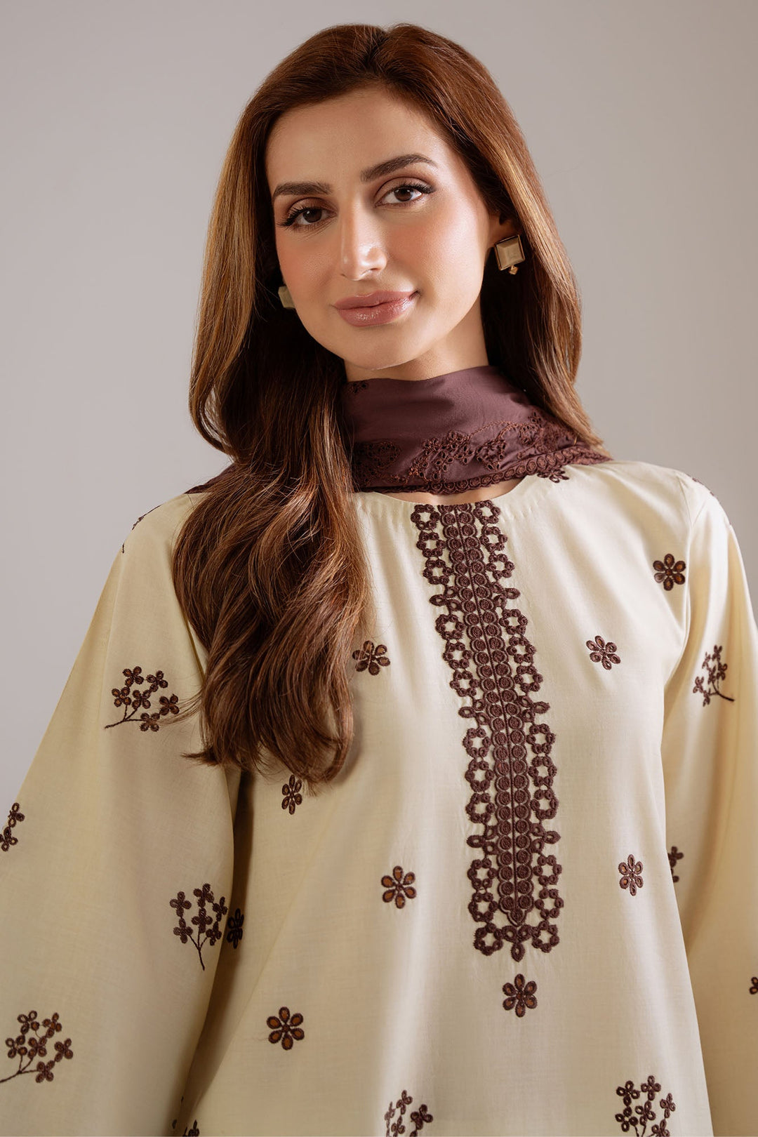 Cross Stitch - Obsidian Cream Cambric Suit For Women - Green - 2 Piece