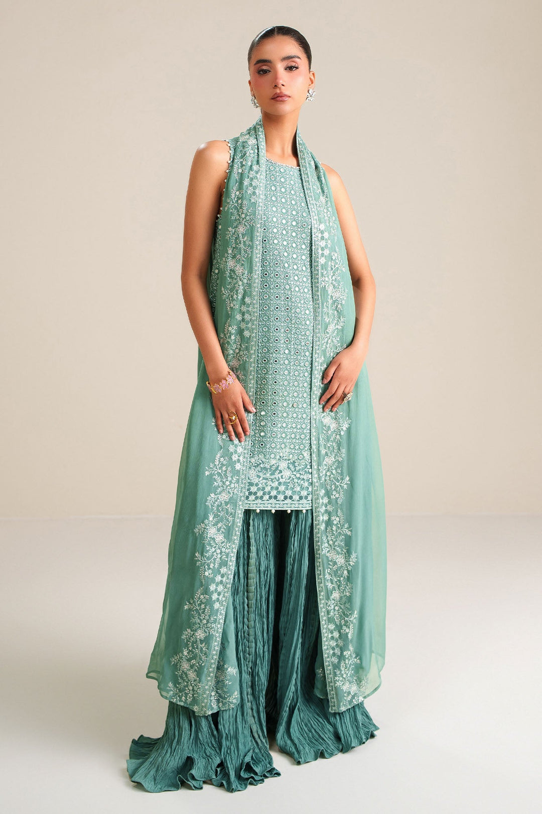 Cross Stitch - Ocean Elegance Chiffon Unstitch Suit For Women - 4 Piece