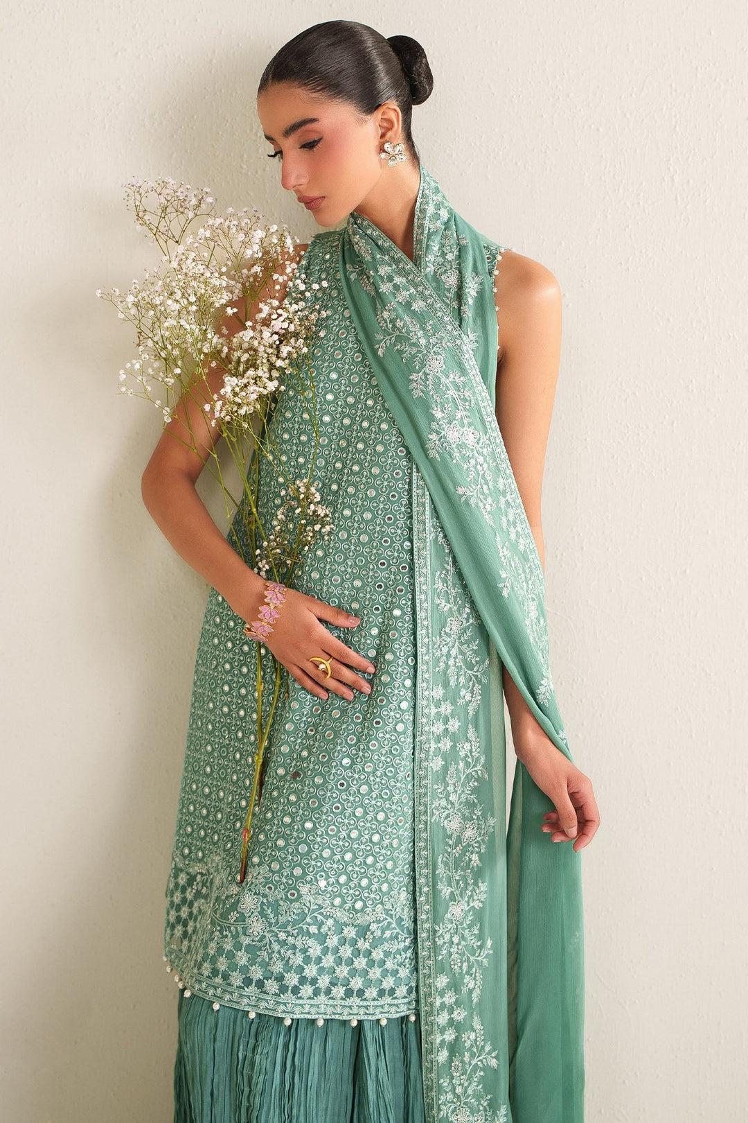 Cross Stitch - Ocean Elegance Chiffon Unstitch Suit For Women - 4 Piece