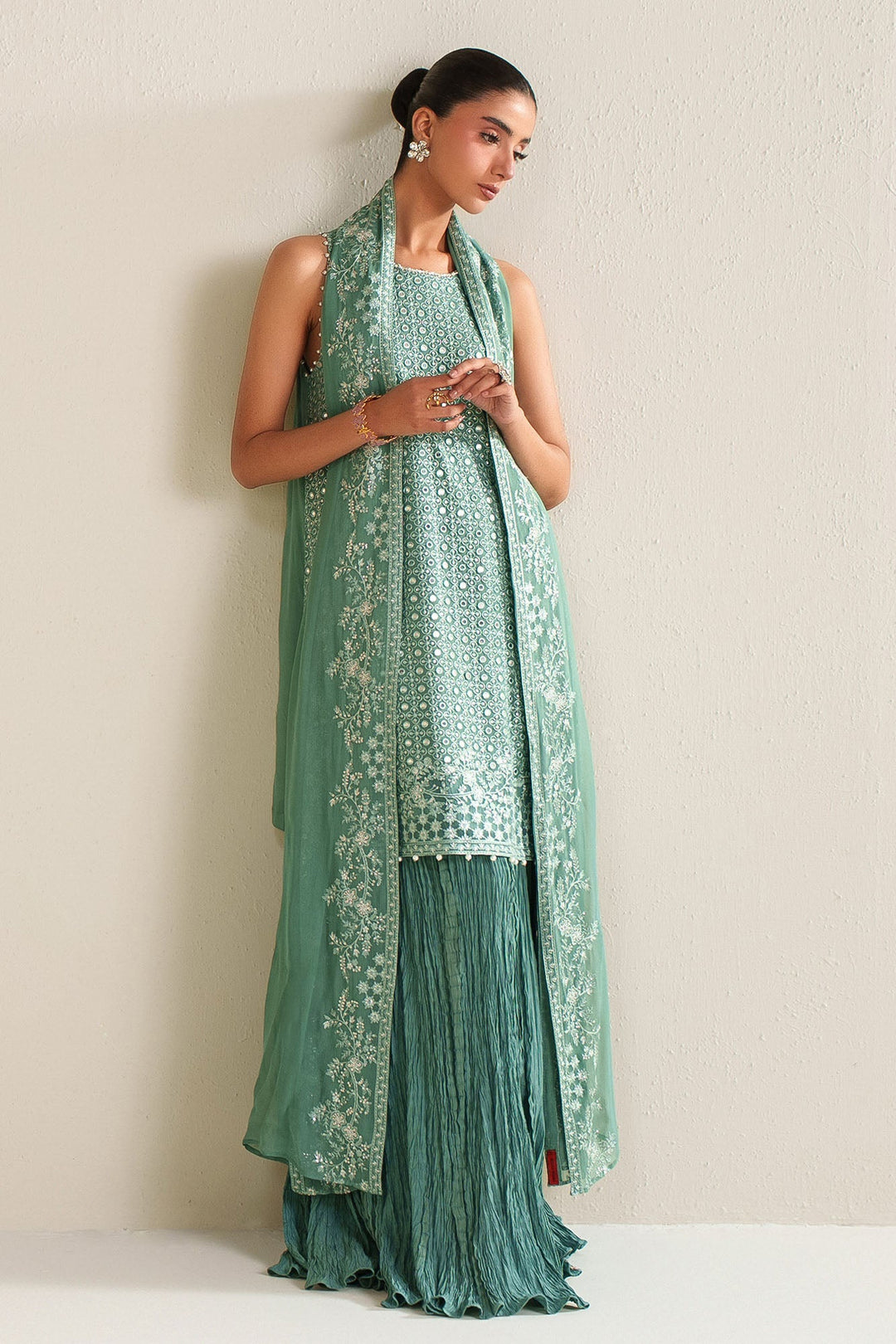 Cross Stitch - Ocean Elegance Chiffon Unstitch Suit For Women - 4 Piece