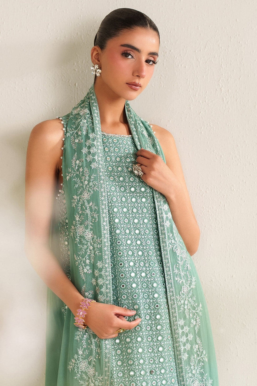 Cross Stitch - Ocean Elegance Chiffon Unstitch Suit For Women - 4 Piece
