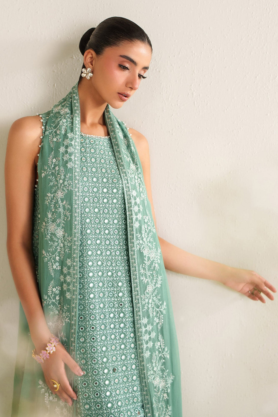Cross Stitch - Ocean Elegance Chiffon Unstitch Suit For Women - 4 Piece