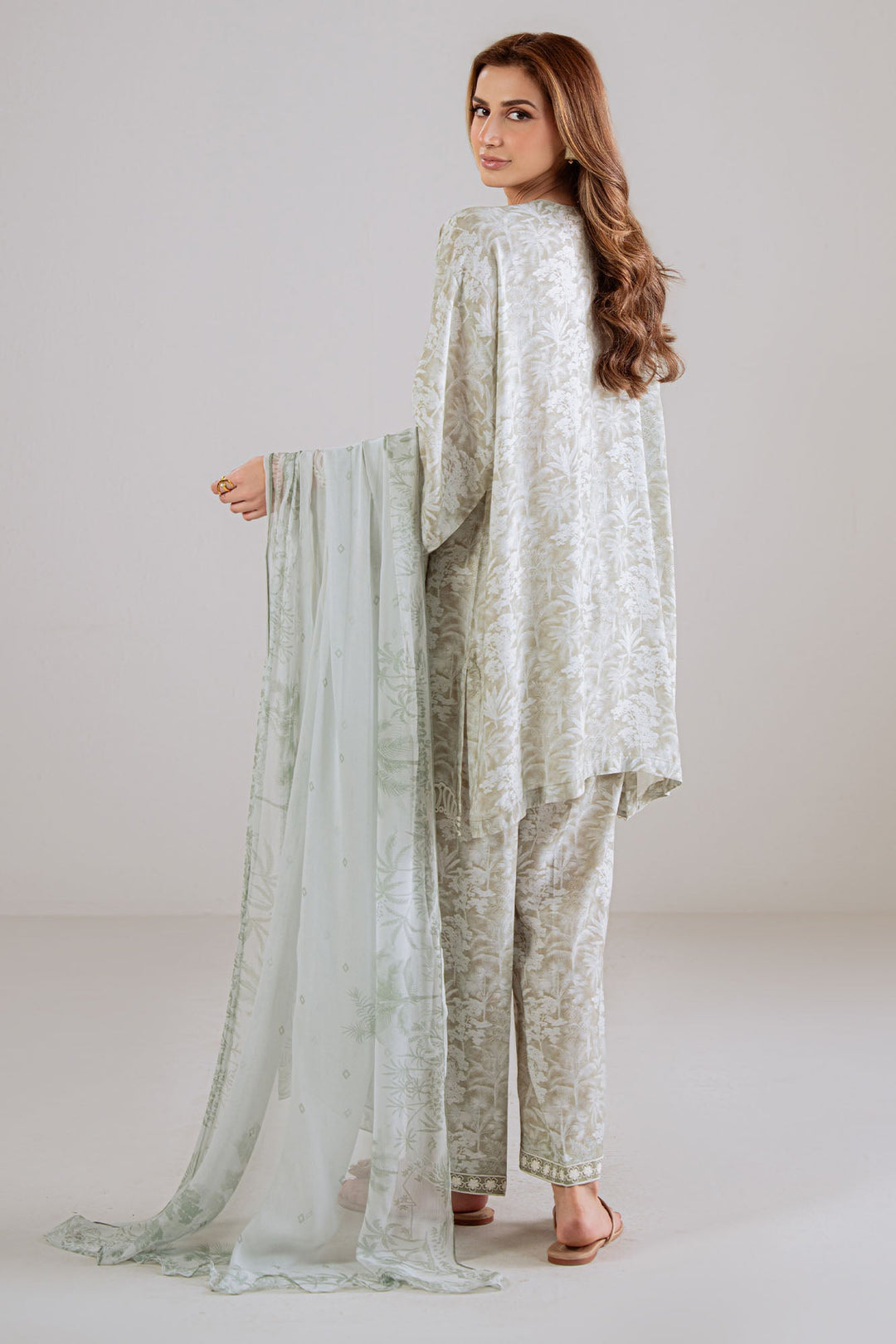 Cross Stitch - Olive Haze Silk Suit For Women - Green - 3 Piece