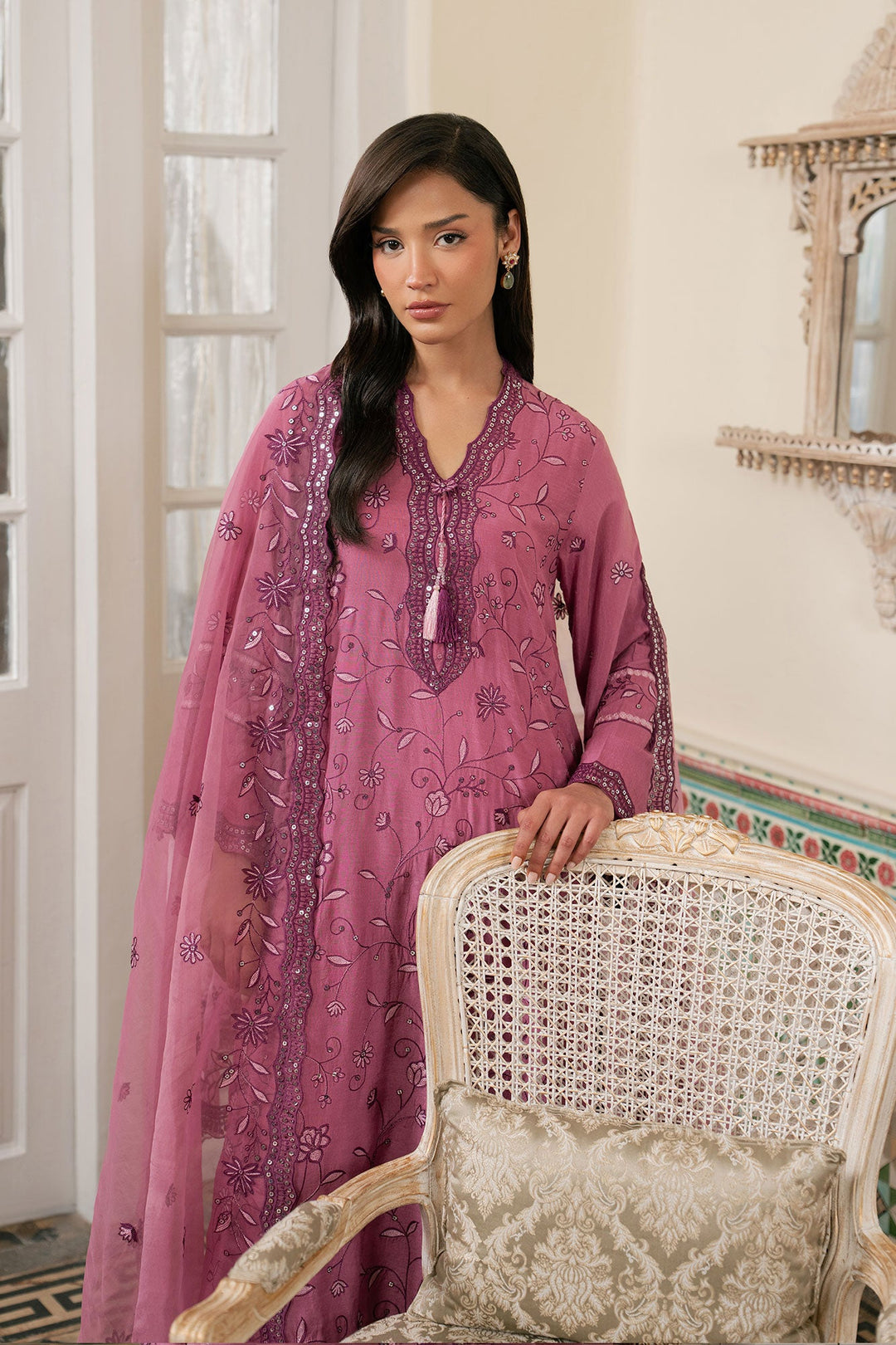 Cross Stitch - Orchid Aura Silk Suit For Women - Purple - 3 Piece