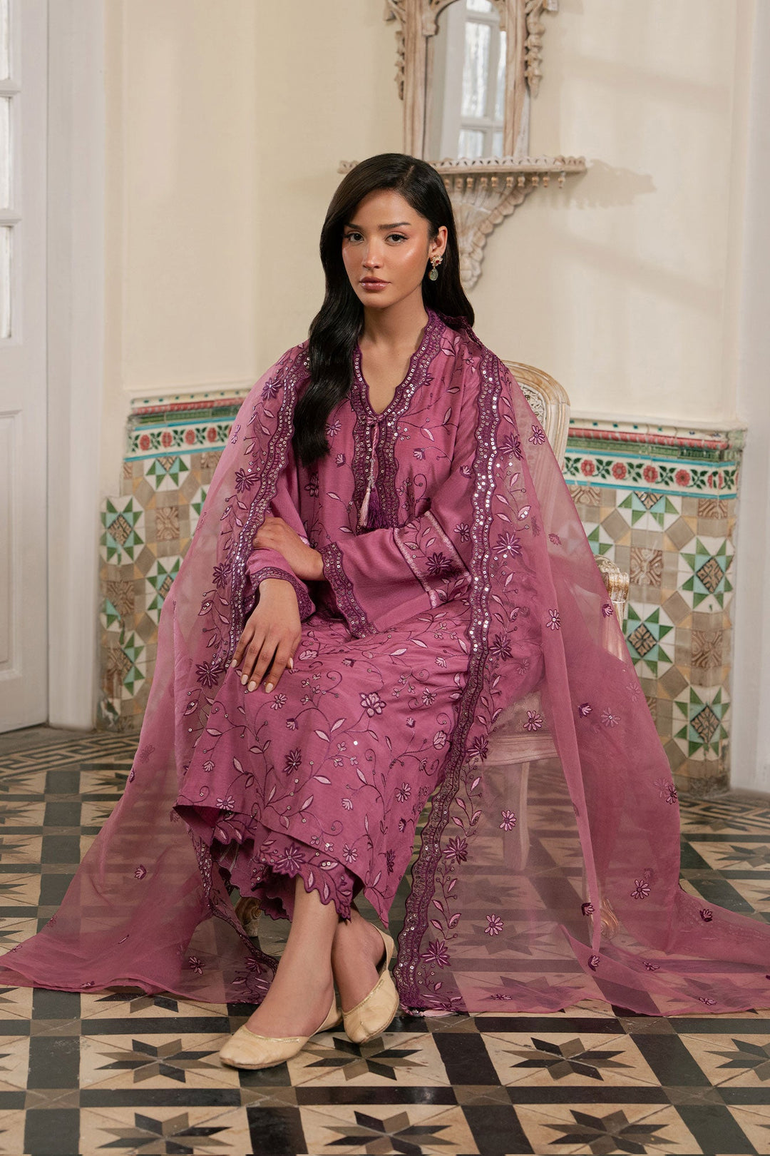 Cross Stitch - Orchid Aura Silk Suit For Women - Purple - 3 Piece