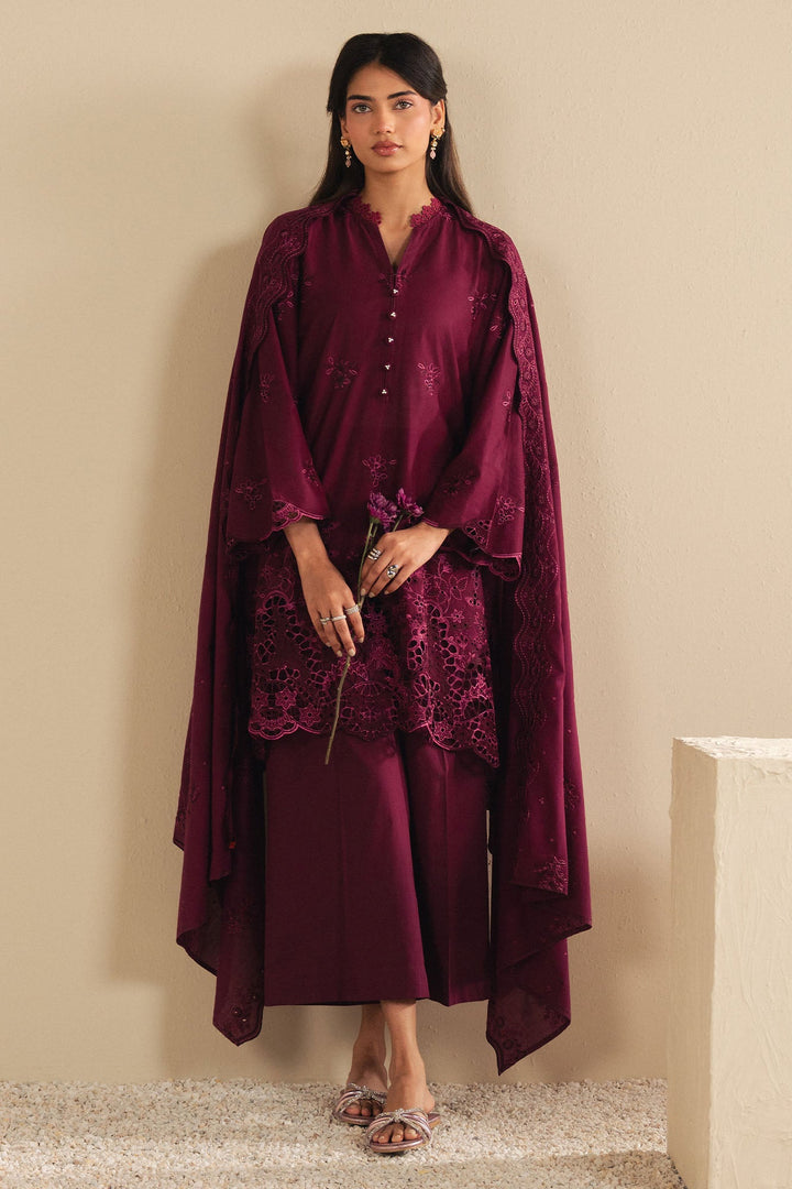 Cross Stitch - Orchid Dream Cambric Suit For Women - Plum - 3 Piece