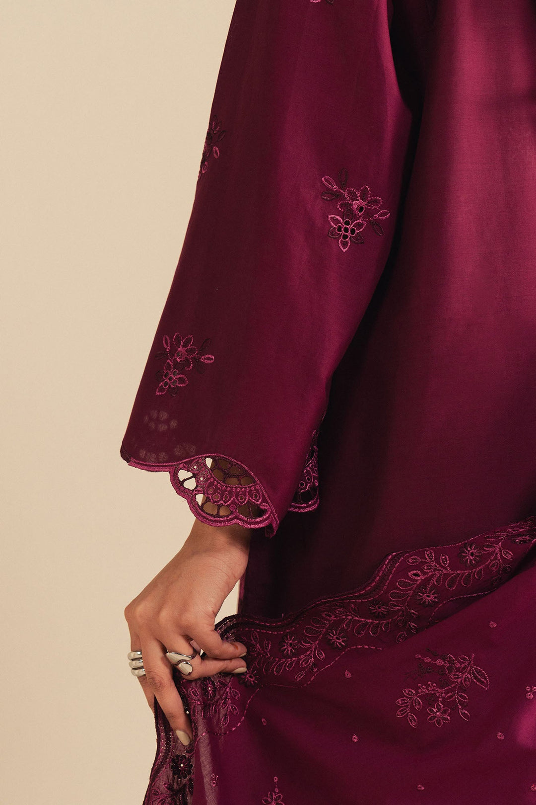 Cross Stitch - Orchid Dream Cambric Suit For Women - Plum - 3 Piece