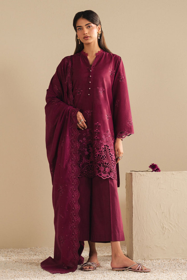 Cross Stitch - Orchid Dream Cambric Suit For Women - Plum - 3 Piece