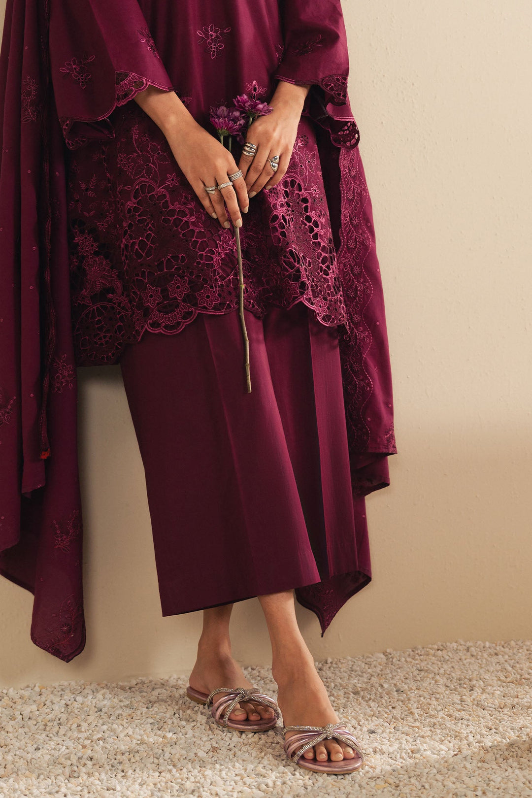 Cross Stitch - Orchid Dream Cambric Suit For Women - Plum - 3 Piece