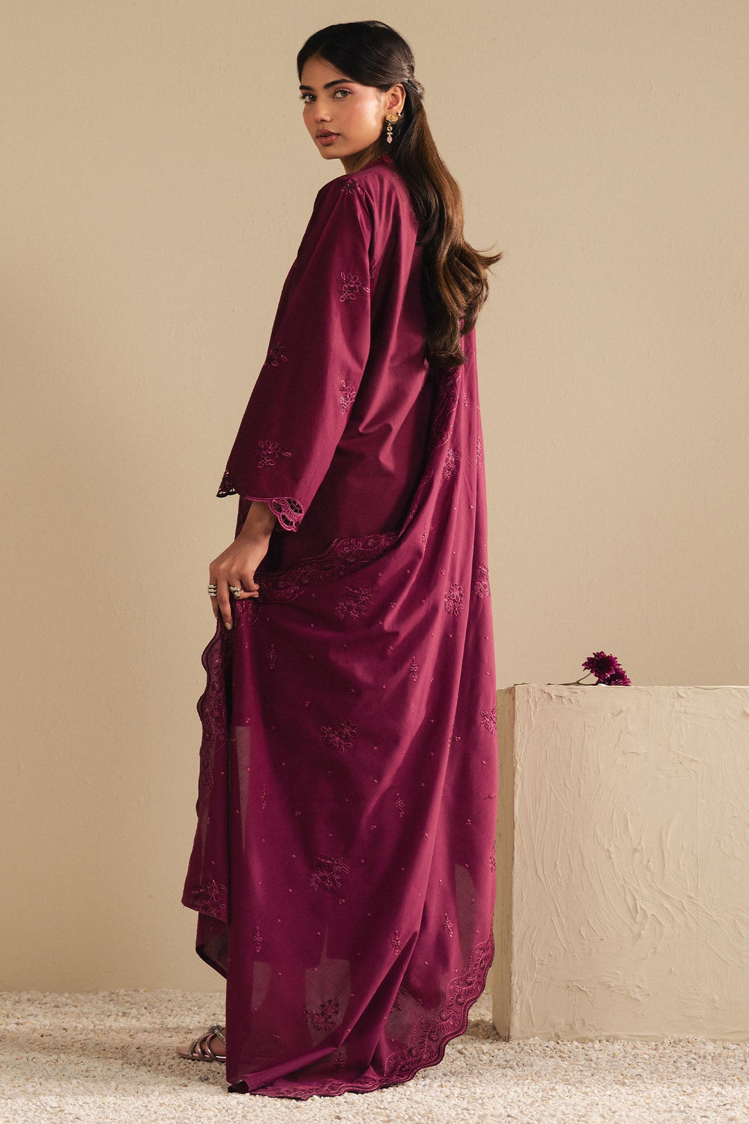 Cross Stitch - Orchid Dream Cambric Suit For Women - Plum - 3 Piece