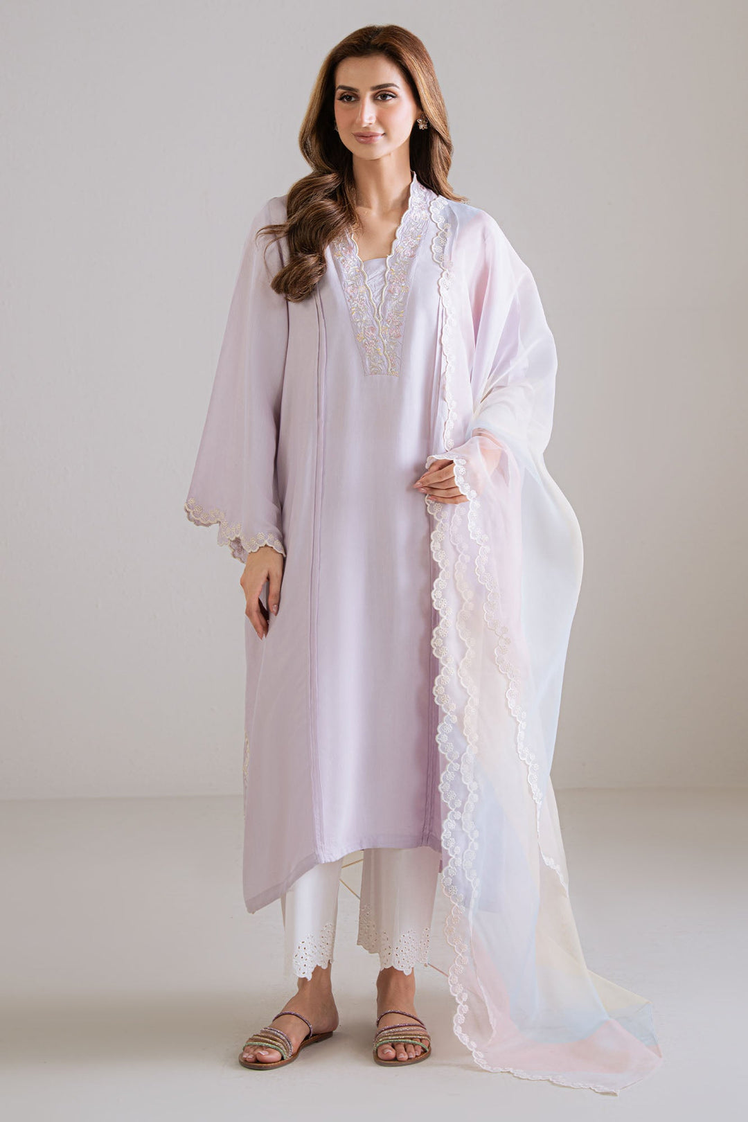 Cross Stitch - Orchid Fade Silk Suit For Women - Purple - 2 Piece