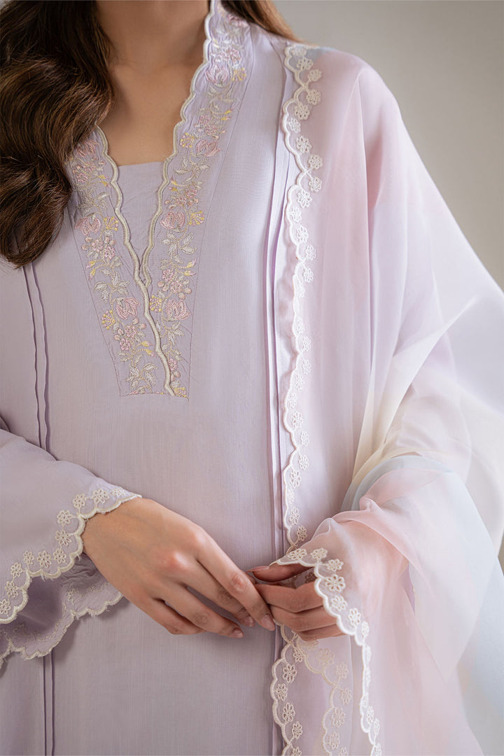 Cross Stitch - Orchid Fade Silk Suit For Women - Purple - 2 Piece
