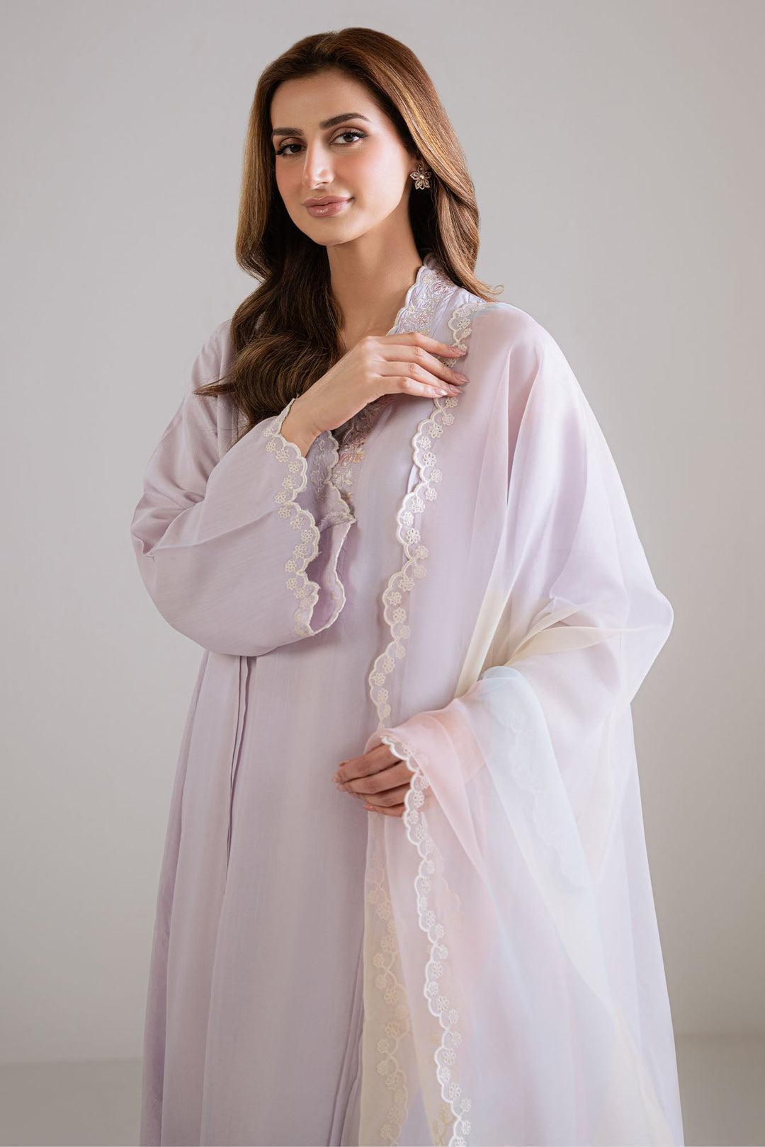 Cross Stitch - Orchid Fade Silk Suit For Women - Purple - 2 Piece