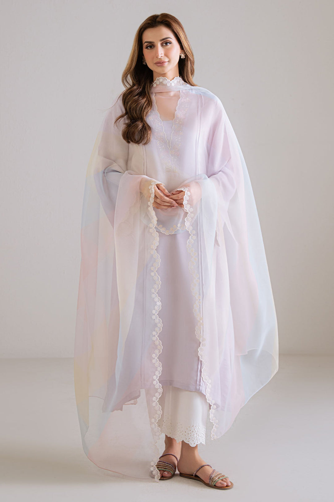 Cross Stitch - Orchid Fade Silk Suit For Women - Purple - 2 Piece