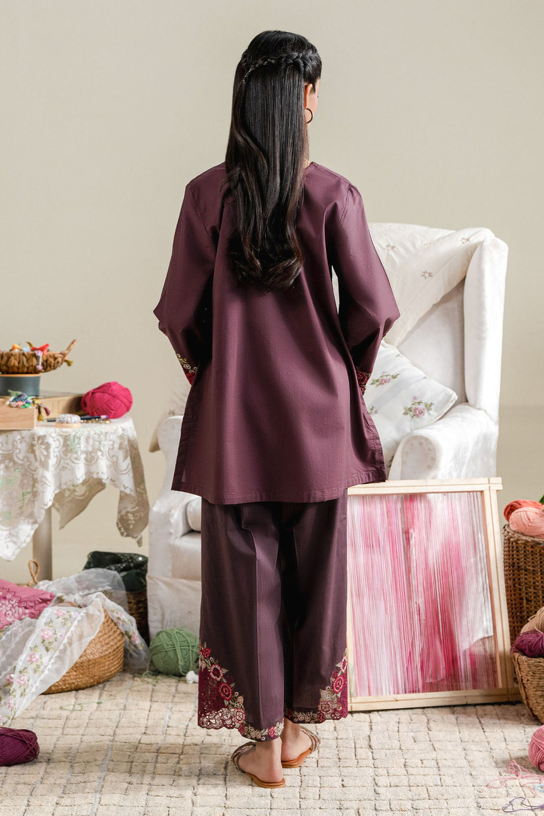 Cross Stitch - Orchid Smoke Cambric Suit For Women - Purple - 2 Piece