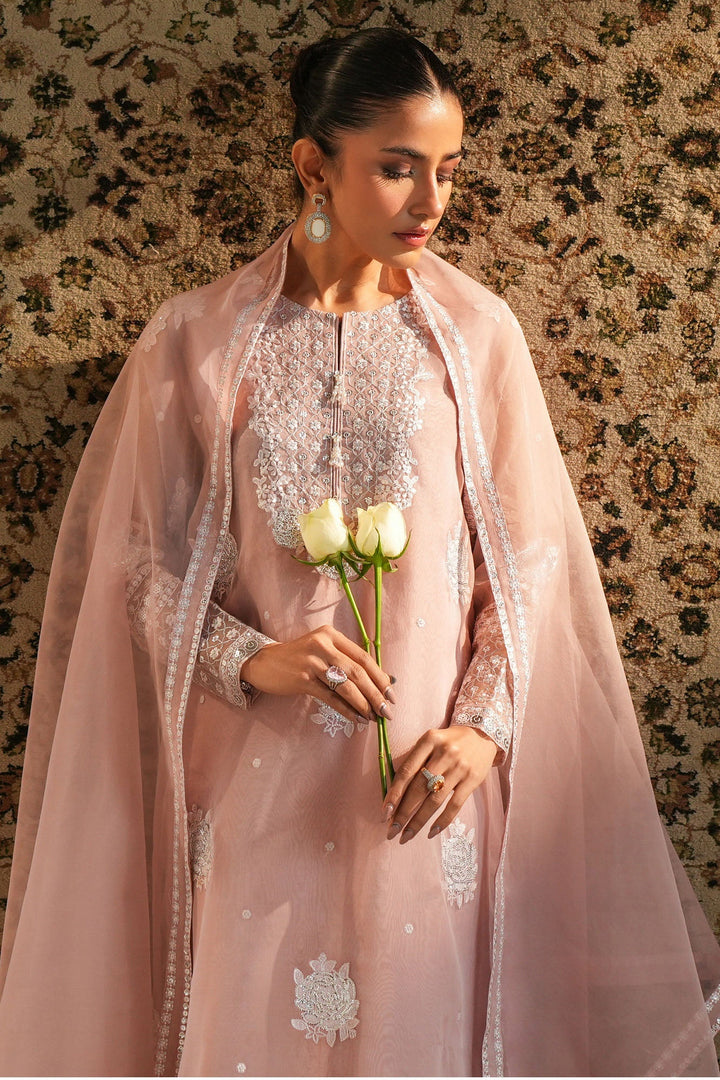 Cross Stitch - Organza Silver Rose Suit For Women - Pink - 2 Piece