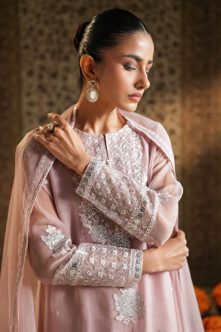 Cross Stitch - Organza Silver Rose Suit For Women - Pink - 2 Piece