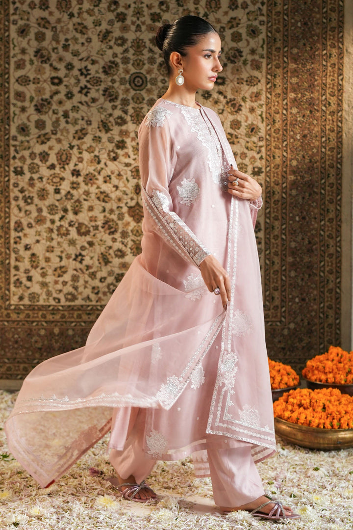 Cross Stitch - Organza Silver Rose Suit For Women - Pink - 2 Piece