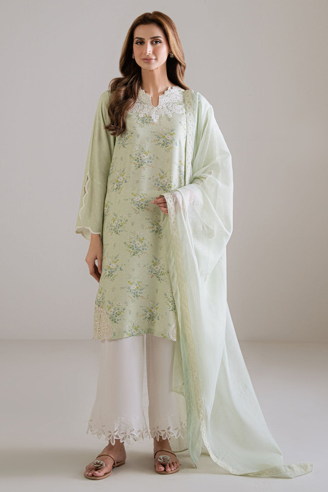 Cross Stitch - Pale Dew Silk Suit For Women - Green - 2 Piece